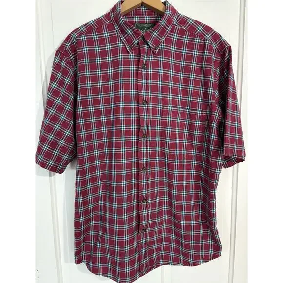 VINTAGE Woolrich Mens L Button Front Short Sleeve Shirt 100% Cotton Plaid - Picture 2 of 5